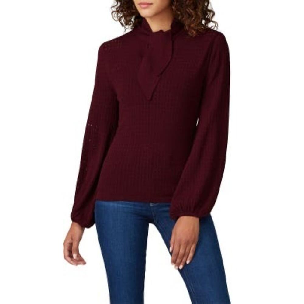 KEEPSAKE Dark Red Knit Long Sleeves High Neckline Key Hole Front Top Size XS